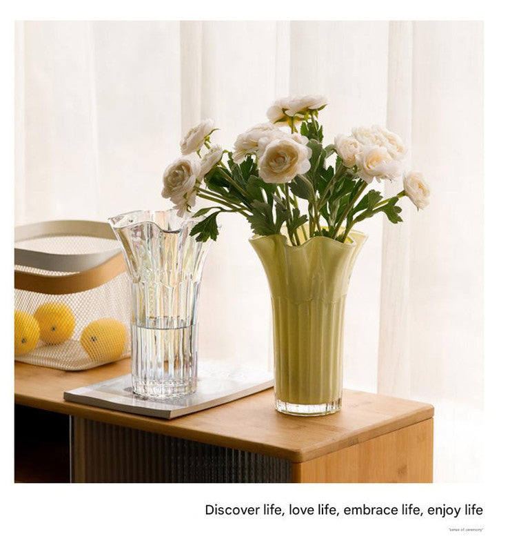 Nordic-Style Glass Vase - Elegant Fluted Flower Vase for Home Decor(Pink)