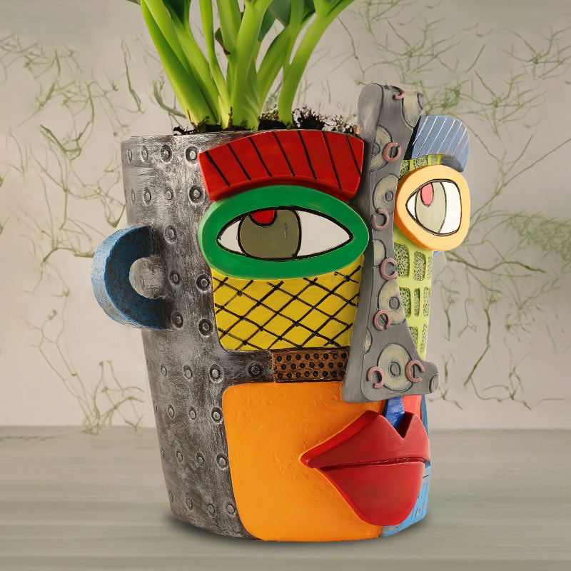 Abstract Face Planter Pot - Artistic Resin Decor for Succulents & Plants (Colorful models - 18.5*18*15CM)