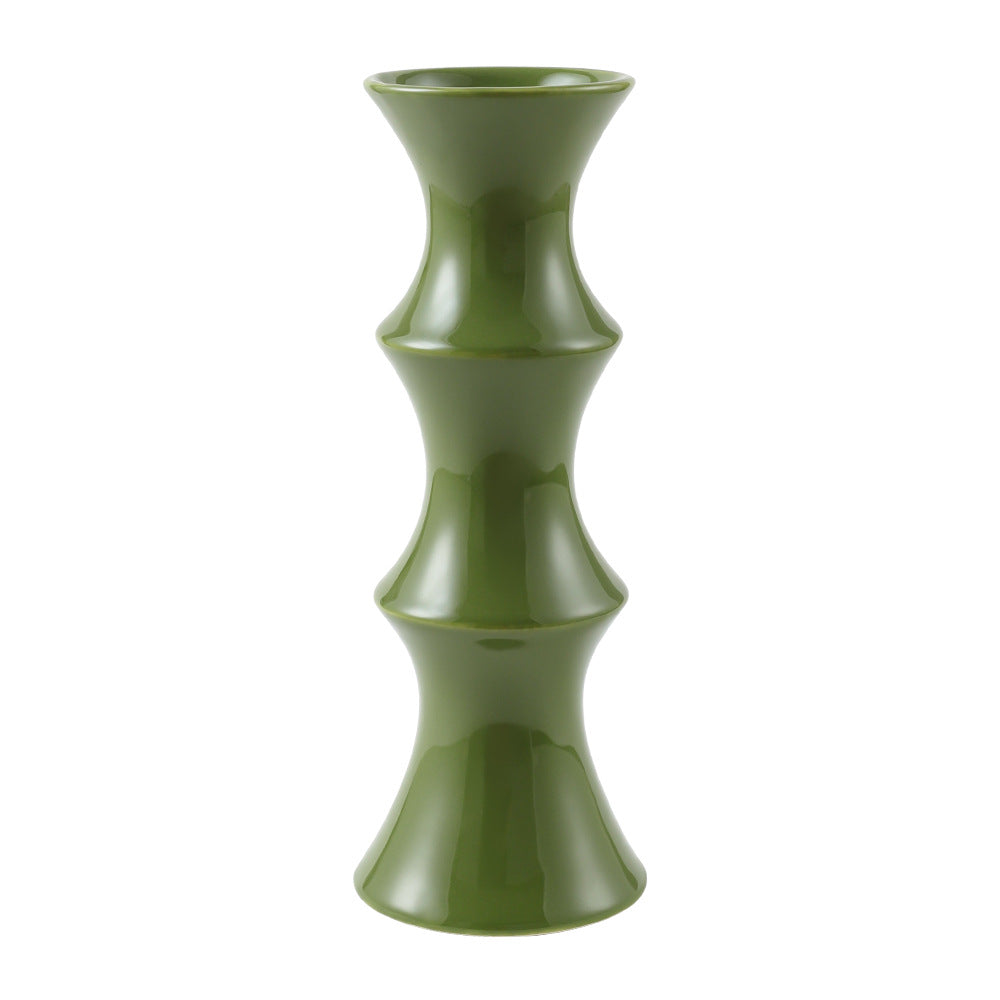 Glossy GreenCeramic Vase - Unique Bamboo-Look Design (25.5x9x7cm)