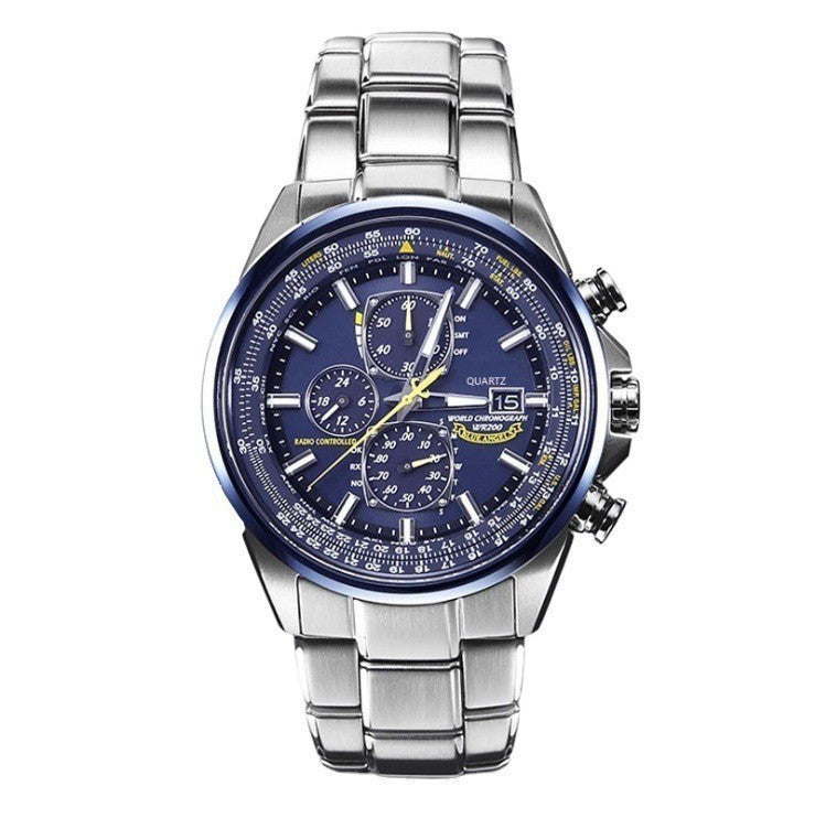 Steel strip blue surface Elegant Men's Quartz Chronograph Watch with 42mm Case and Perpetual Calendar