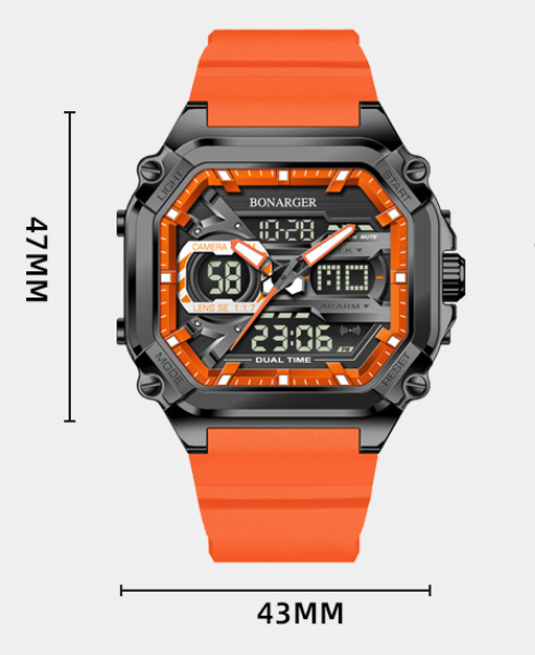 Orange Men's Dual Display Watch - Dual Time Digital Analog Waterproof Sports Watch