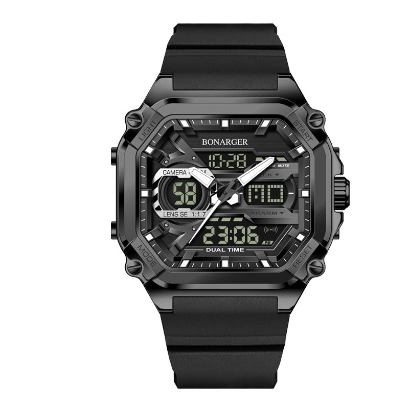 Black Men's Dual Display Watch - Dual Time Digital Analog Waterproof Sports Watch