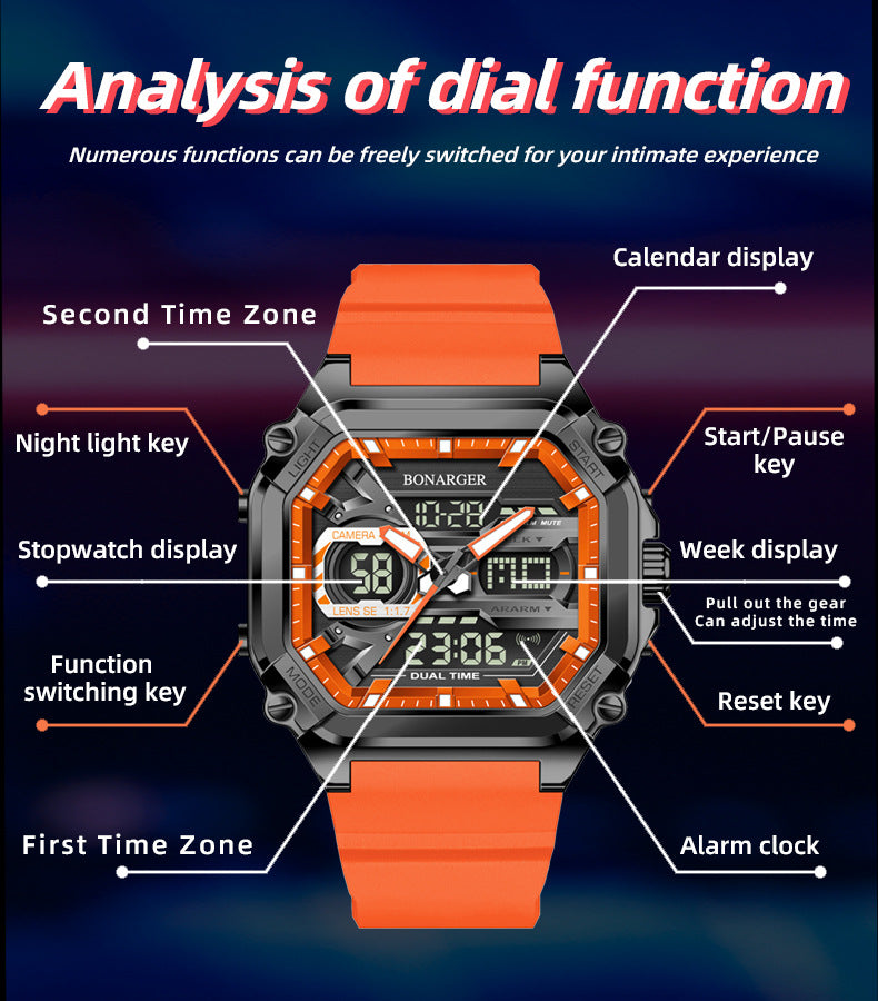 Green Men's Dual Display Watch - Dual Time Digital Analog Waterproof Sports Watch