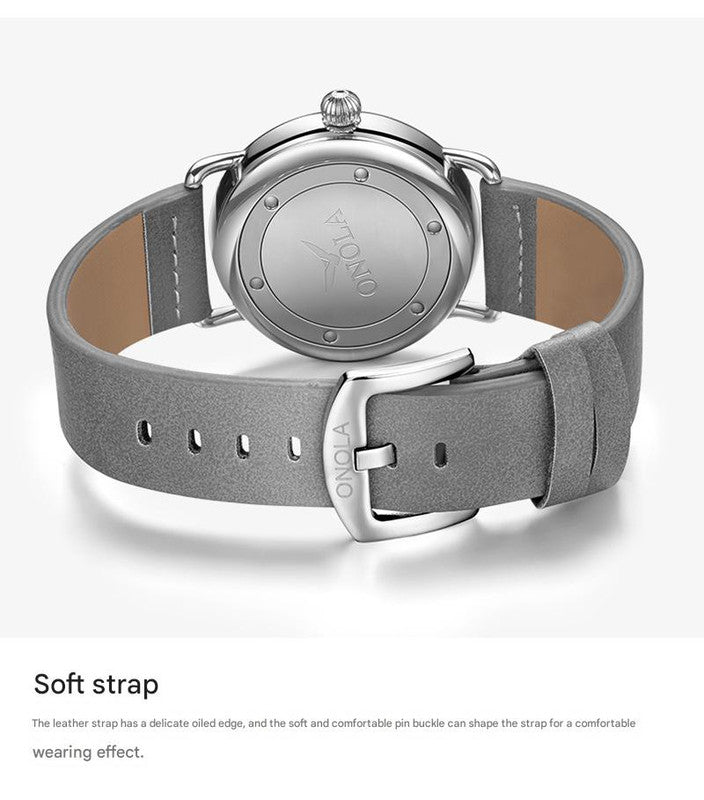 Blue Elegant Men's Watch with Leather Band - Small Seconds, Onion Crown Detail