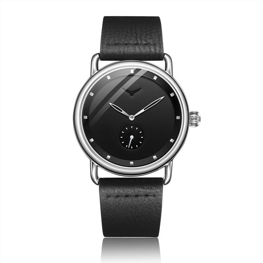 Silver shell black face Elegant Men's Watch with Leather Band - Small Seconds, Onion Crown Detail