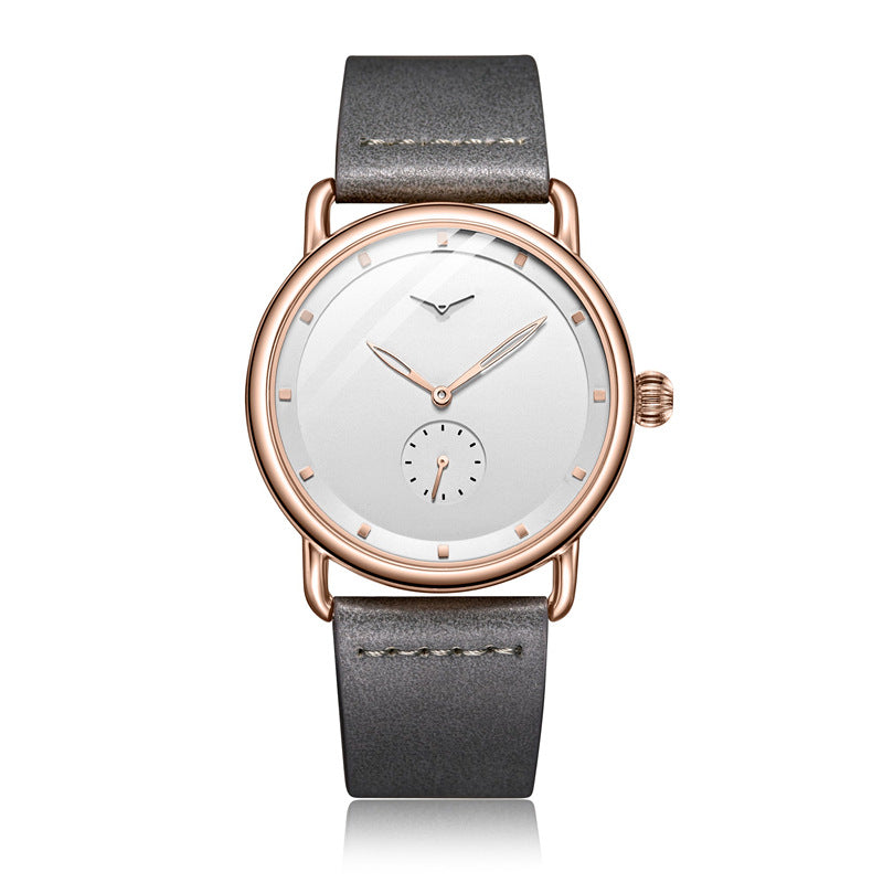 Rose shell white flour Elegant Men's Watch with Leather Band - Small Seconds, Onion Crown Detail