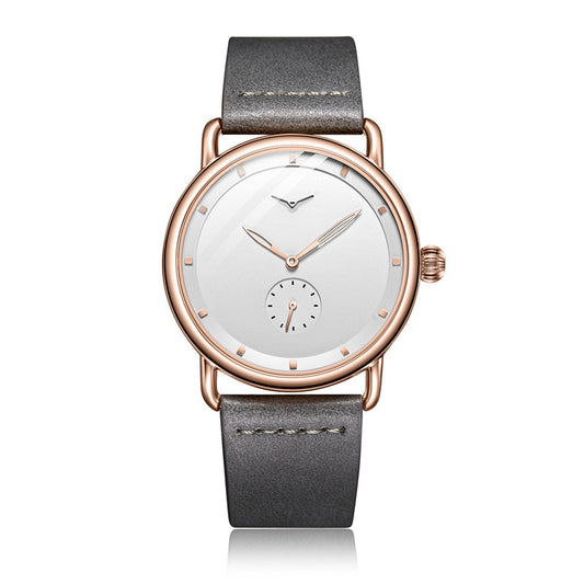 Rose shell white flour Elegant Men's Watch with Leather Band - Small Seconds, Onion Crown Detail