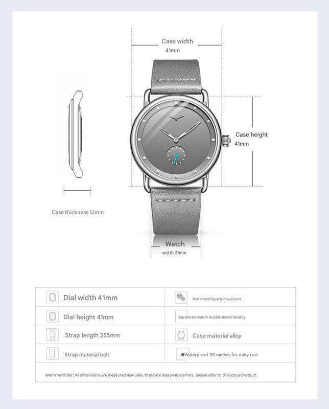 Brown belt black surface Elegant Men's Watch with Leather Band - Small Seconds, Onion Crown Detail