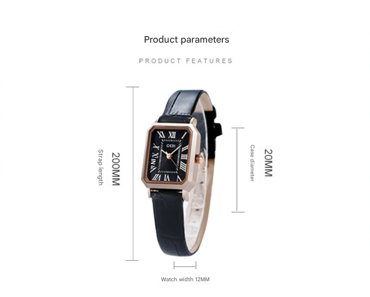 Rose gold shell, white plate and coffee strap Ladies Quartz Watch - Classic Rectangular, Leather Band