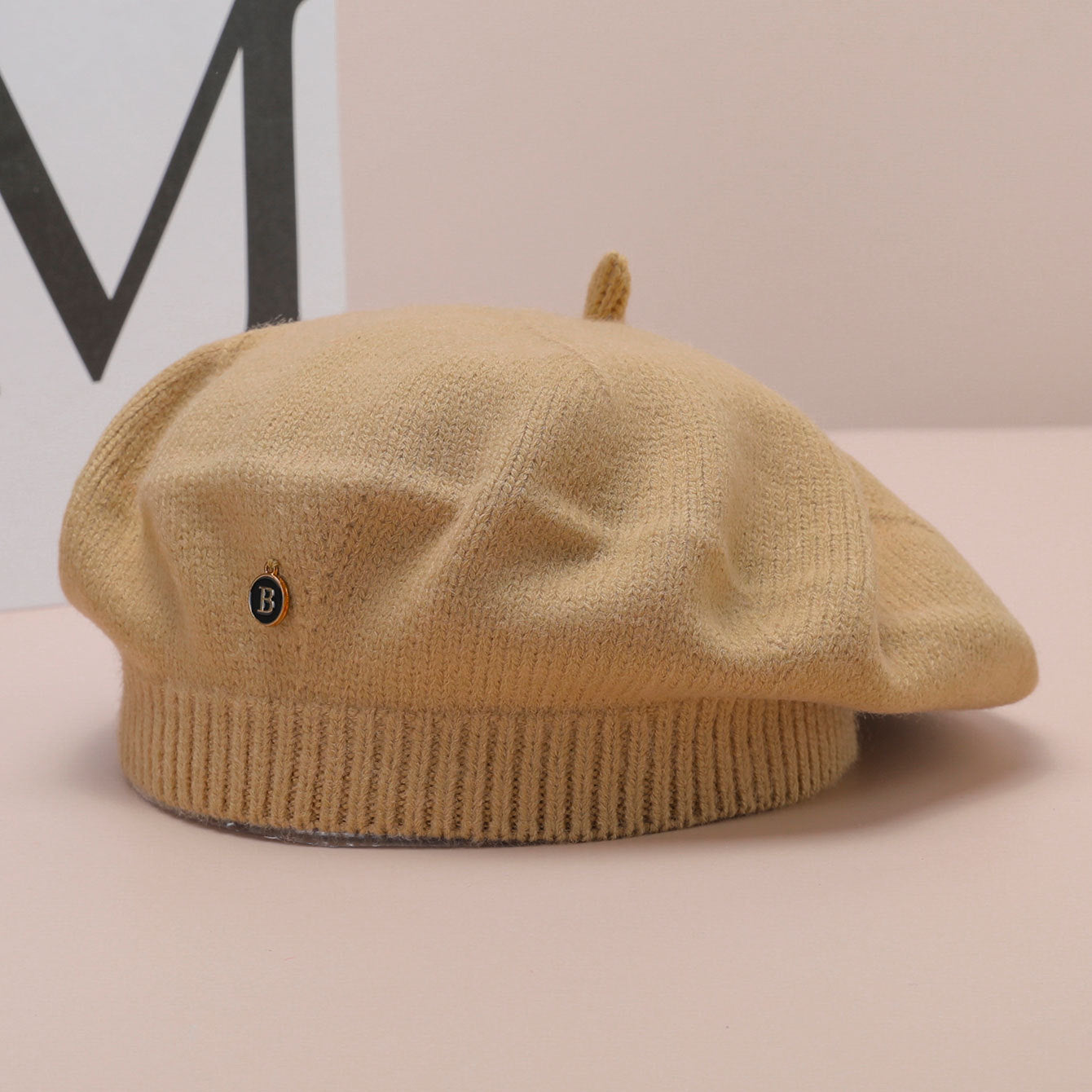Camel Vintage Inspired Knitted Beret - Stretchy & Comfortable Wool Blend Cap