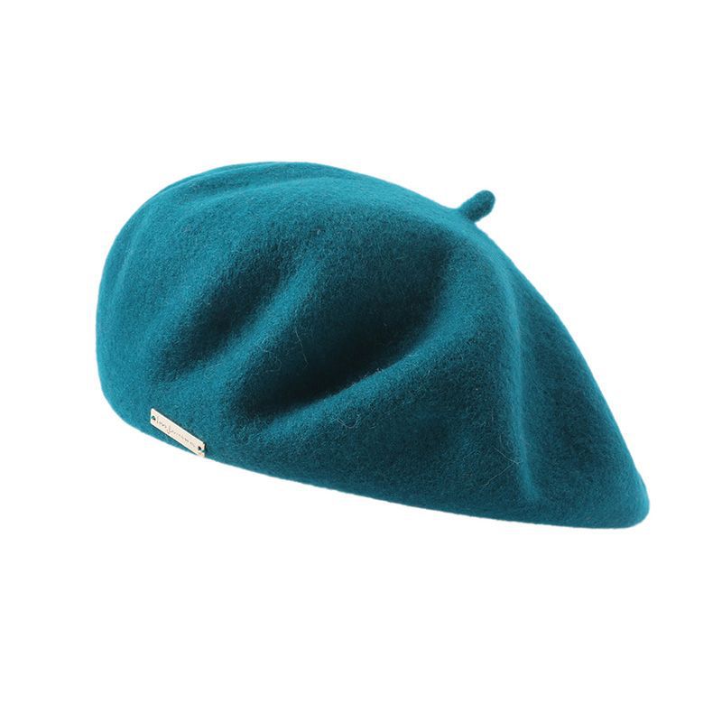 Blue Elegant Wool Beret - Classic Warm Thick British Style Hat for Autumn & Winter