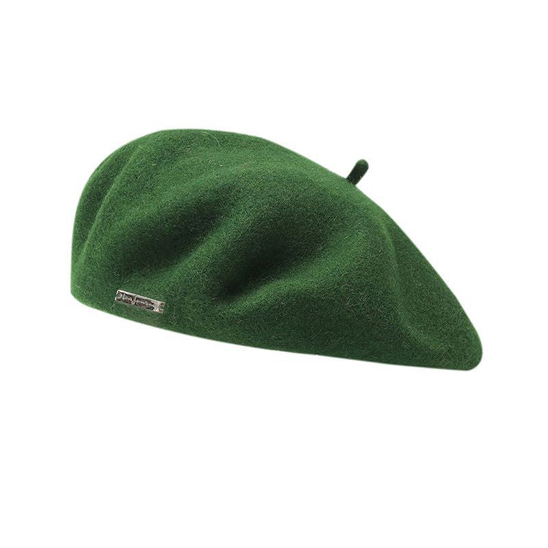 Green Elegant Wool Beret - Classic Warm Thick British Style Hat for Autumn & Winter