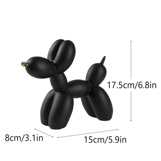 Black Modern Resin Balloon Dog Sculpture - Playful Art Figurine with Golden Snout Accent