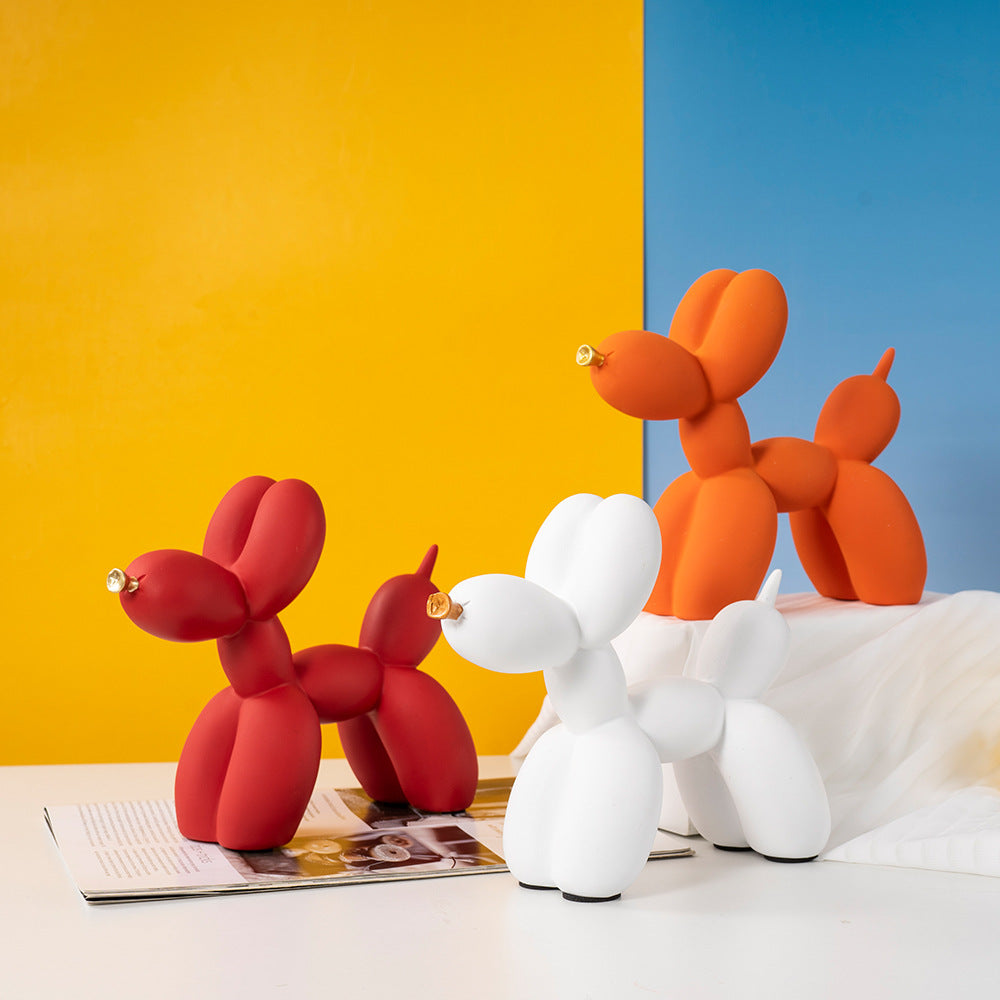 Pink Modern Resin Balloon Dog Sculpture - Playful Art Figurine with Golden Snout Accent