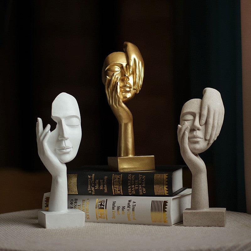 Gold Style 2 Elegant Abstract Face Sculpture - Modern Resin Art Figurine, Hand & Mask Home Decor Accent