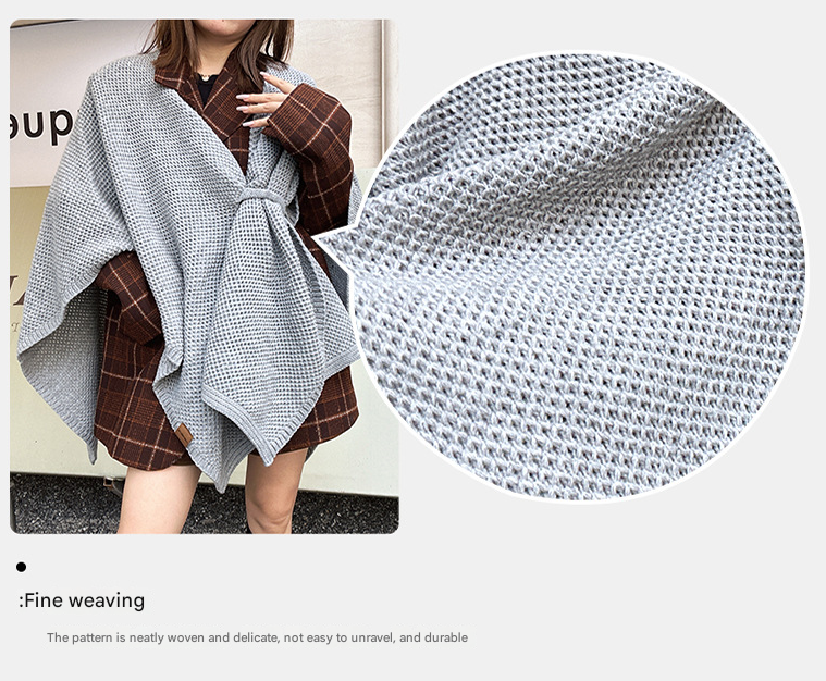 Coffee Brown Luxurious Faux Cashmere Knitted Cape - Large Buckled 90 x 140 cm Women's Versatile Shawl