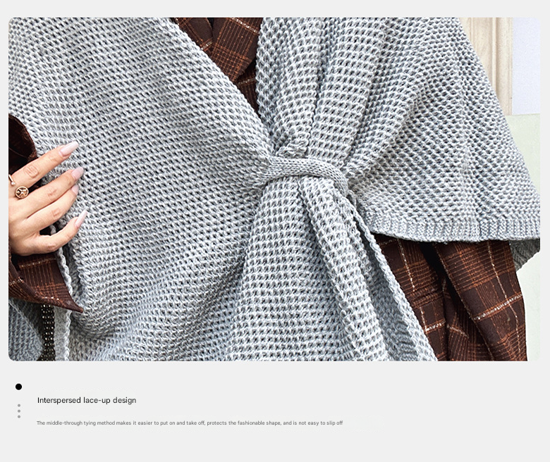 Green Luxurious Faux Cashmere Knitted Cape - Large Buckled 90 x 140 cm Women's Versatile Shawl