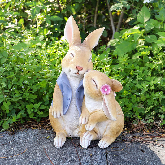 Kisses Rabbits Cute Rabbit Resin Garden Ornament - Charming Outdoor Decor
