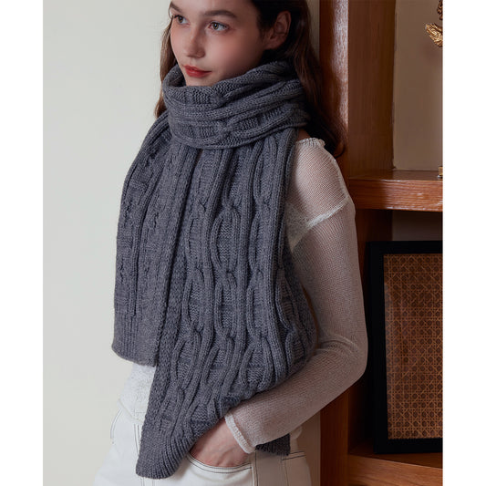 Gray Classic Textured Knit Scarf - Solid Color, Premium Soft Feel, Winter (176x26.5cm)