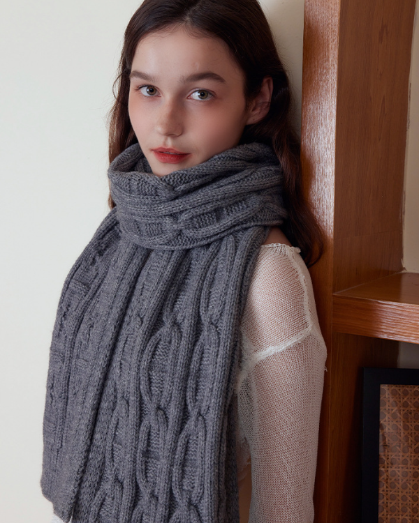 Gray Classic Textured Knit Scarf - Solid Color, Premium Soft Feel, Winter (176x26.5cm)