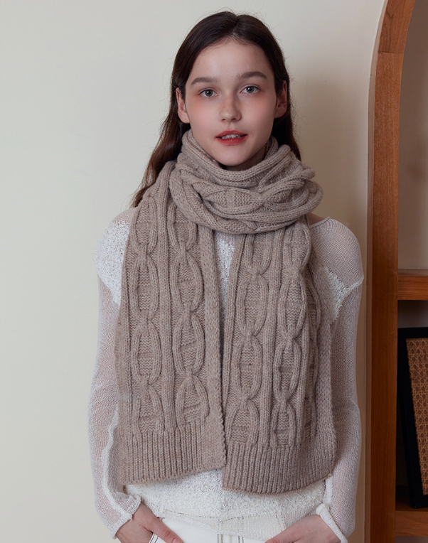 Khaki Classic Textured Knit Scarf - Solid Color, Premium Soft Feel, Winter (176x26.5cm)